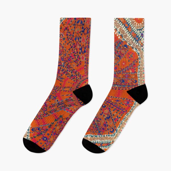 Item preview, Orange Wildflower Sunshine II // 18th Century Colorful Rusty Red Bright Blue Metallic Happy Pattern designed and sold by vintagepatterns.