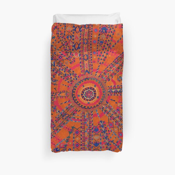Orange Wildflower Sunshine II // 18th Century Colorful Rusty Red Bright Blue Metallic Happy Pattern Duvet Cover