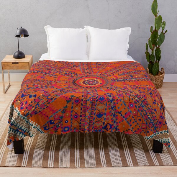 Item preview, Orange Wildflower Sunshine II // 18th Century Colorful Rusty Red Bright Blue Metallic Happy Pattern designed and sold by vintagepatterns.