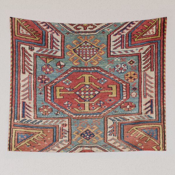 Item preview, Orduch Medallion // 19th Century Colorful Bright Baby Blue Diamond Blossom Ornate Accent Pattern designed and sold by vintagepatterns.