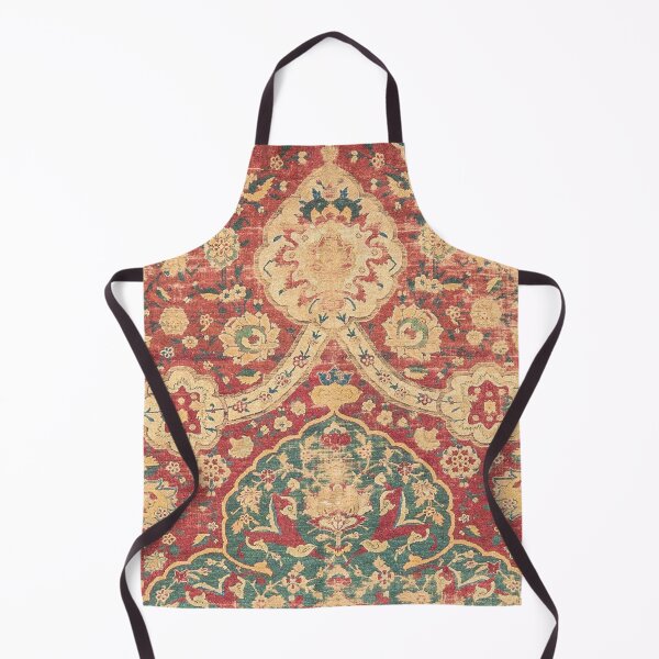 Item preview, Peonies Kashan I // 16th Century Distressed Colorful Red Tan Light Blue Ornate Accent Rug Pattern designed and sold by vintagepatterns.