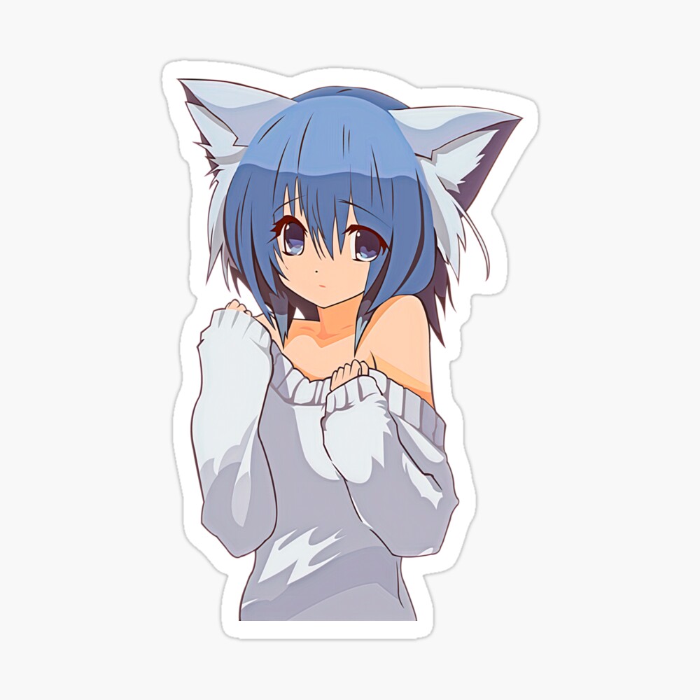 Impression Metallique Adorable Fille Chat D Anime Neko Avec De Beaux Yeux Bleus Cat Girl Ao Nanami Yozakura Quartet Anime Waifu Fond Noir Par Hot Angel Redbubble