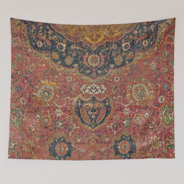Item preview, Persian Medallion Rug I // 16th Century Distressed Red Green Blue Flowery Colorful Ornate Pattern designed and sold by vintagepatterns.