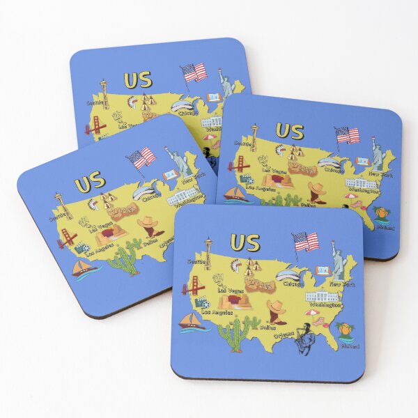 Item preview, USA map US map major cities and United states America national symbols and landmarks green sheen designed and sold by mashmosh.