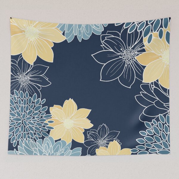 Item preview, Floral Prints and Line Art, Navy Blue, Teal and Yellow designed and sold by meggydesigns.