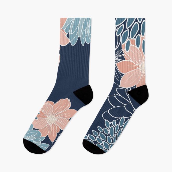 Item preview, Floral Prints and Line Art, Navy Blue, Coral and Teal designed and sold by meggydesigns.
