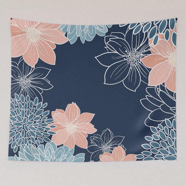 Item preview, Floral Prints and Line Art, Navy Blue, Coral and Teal designed and sold by meggydesigns.