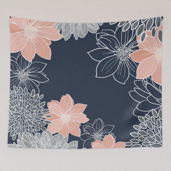 Item preview, Floral Prints and Line Art, Navy Blue, Coral and Gray designed and sold by meggydesigns.