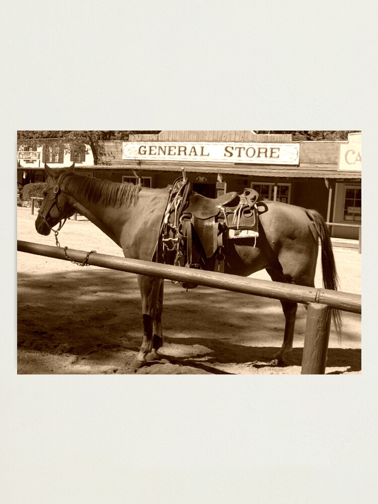 Horse Tied To The Hitching Rail Wild West City Photographic Print For Sale By Amberwayne52 Redbubble