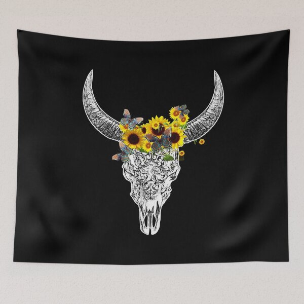 Item preview, Watercolor cow Skull and Crown sunflowers jellow flowers designed and sold by Collagedream.