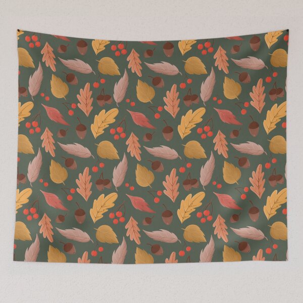 Item preview, Autumn pattern with red leafs and acorns  designed and sold by KrollQueen.