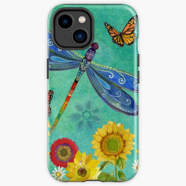 Whimsical wild flower watercolor dragonfly watercolor iPhone Tough Case