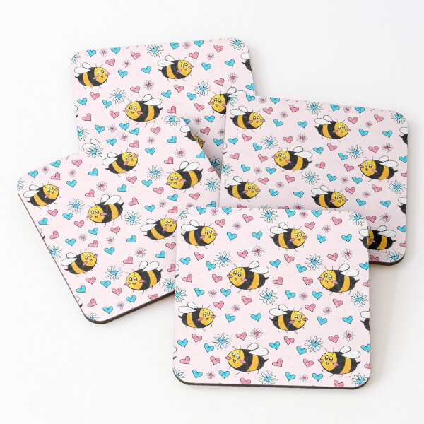 Item preview, Happy Bees, Flowers and Hearts Pattern- Light Pink Background designed and sold by Bumblefuzzies.