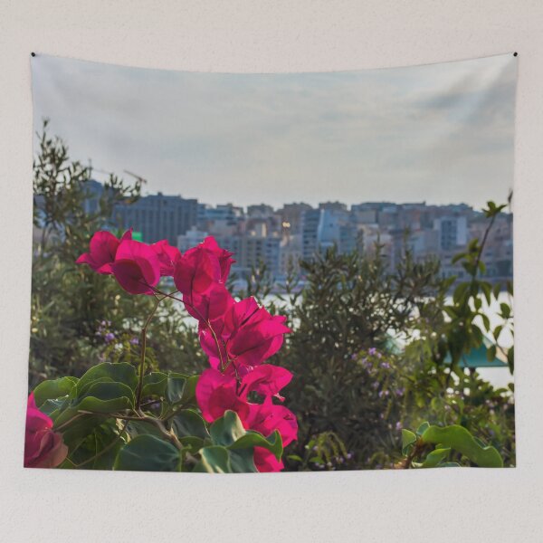 Item preview, Bougainvillea with town in the background designed and sold by lena-maximova.