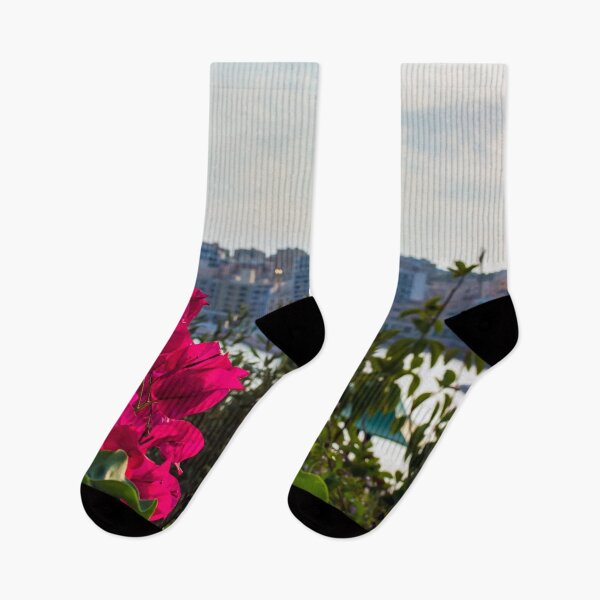 Item preview, Bougainvillea with town in the background designed and sold by lena-maximova.
