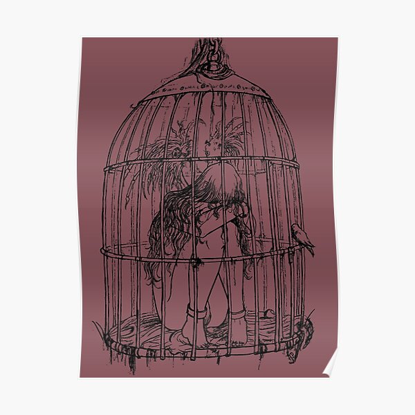 Caged Angel Lineart Drawing Poster