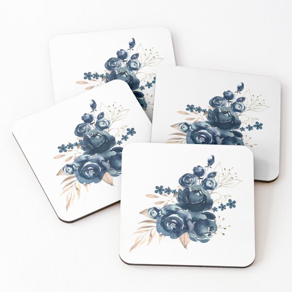 Item preview, Navy Blue Floral Art, Watercolor Roses designed and sold by PinkLotusArt.