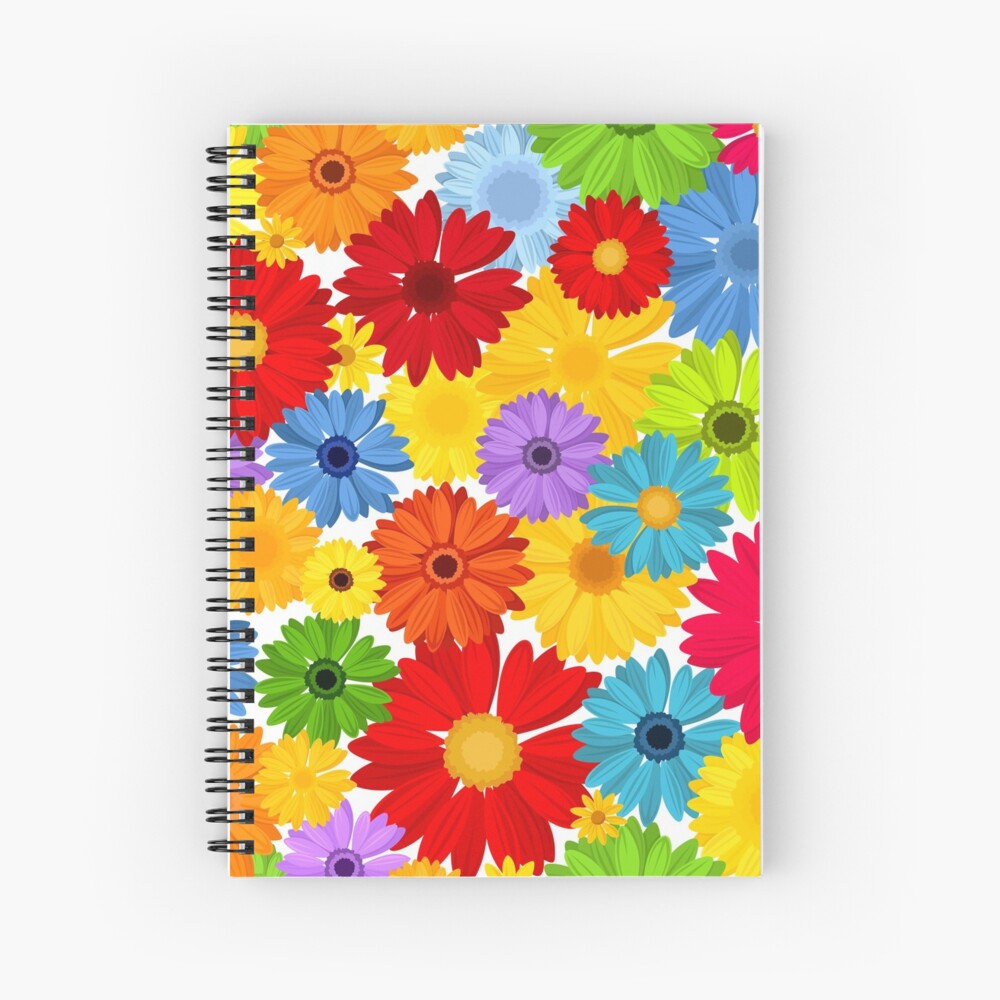 Floral pattern with bright colorful gerbera flowers. Spiral Notebook