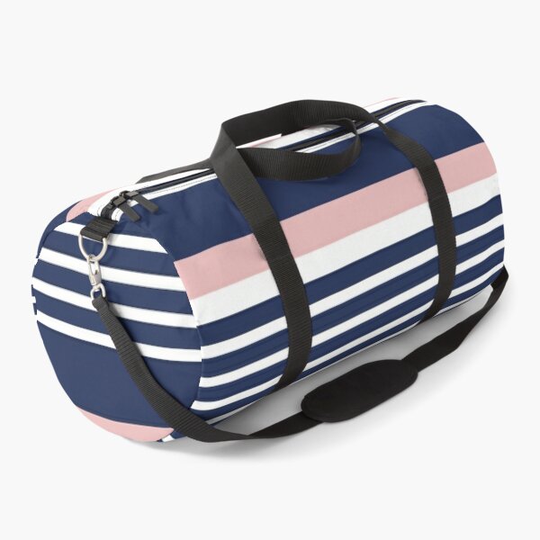 Mixed Stripe Minimalist Pattern in Navy Blue, Blush Pink, and White Duffle Bag