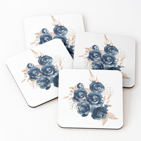 Item preview, Navy Blue Floral Art, Watercolor Roses designed and sold by PinkLotusArt.