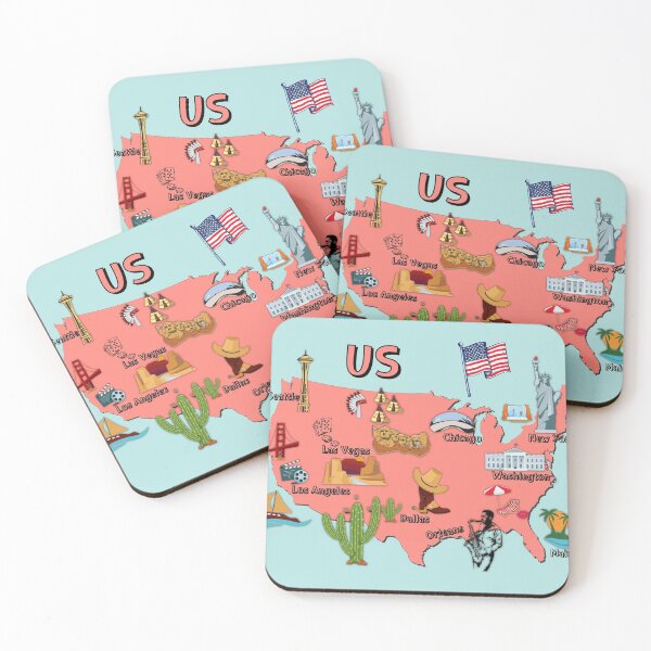Item preview, USA Landmarks Map US map with national symbols and landmarks of United states America  designed and sold by mashmosh.