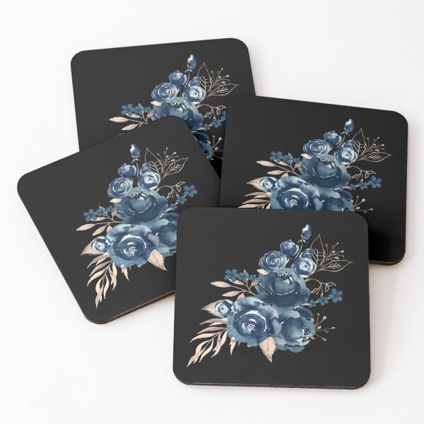 Item preview, Navy Blue Floral Art, Watercolor Roses designed and sold by PinkLotusArt.