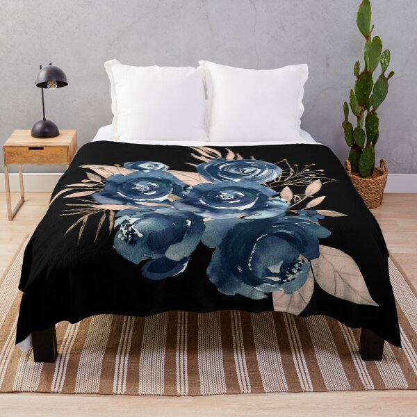 Item preview, Navy Blue Floral Art, Watercolor Roses designed and sold by PinkLotusArt.