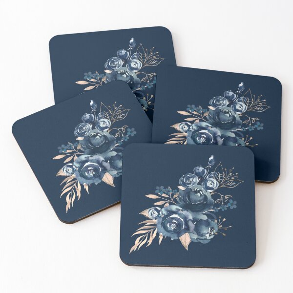 Item preview, Navy Blue Floral Art, Watercolor Roses designed and sold by PinkLotusArt.