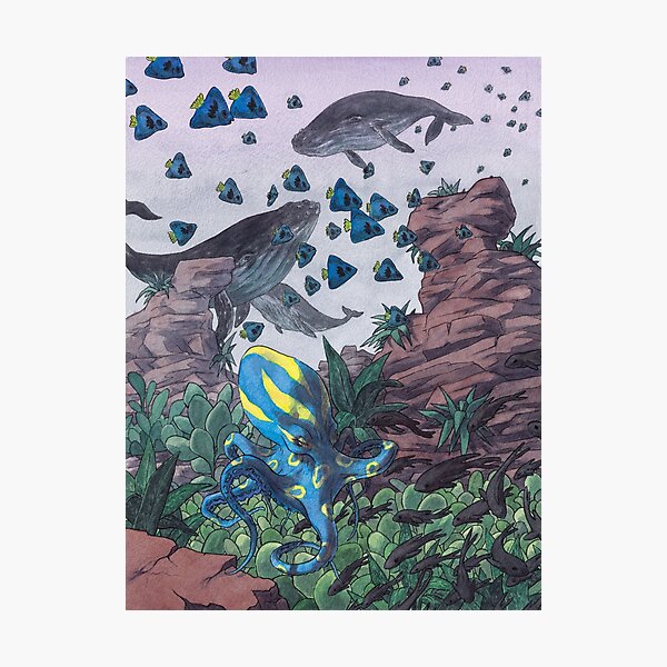 Busy underwater scene in watercolours Photographic Print