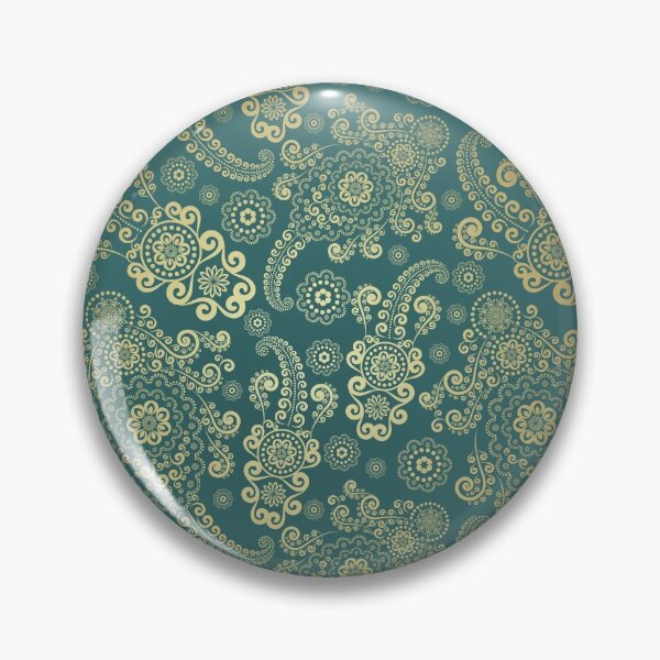 Golden Luxury Paisley on Moss Green Background Pin