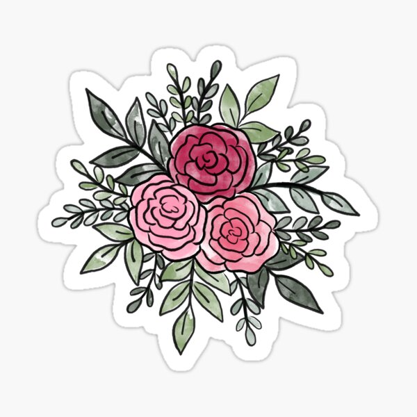 Pink watercolor flowers with leaves Sticker