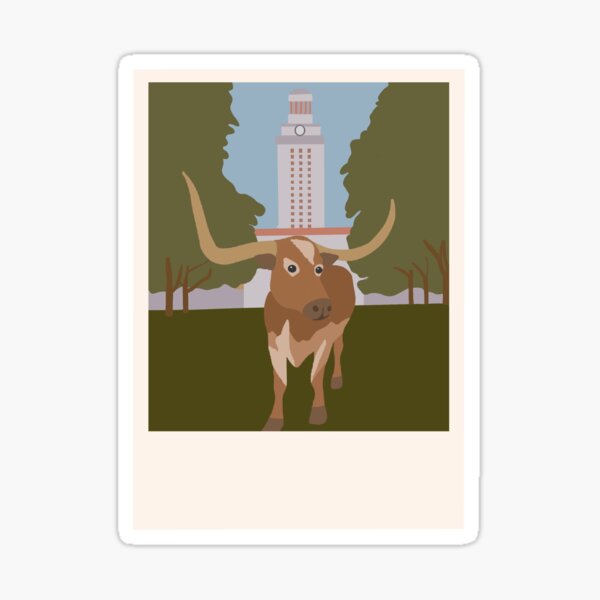Longhorn in Front of Tower - Polaroid Sticker
