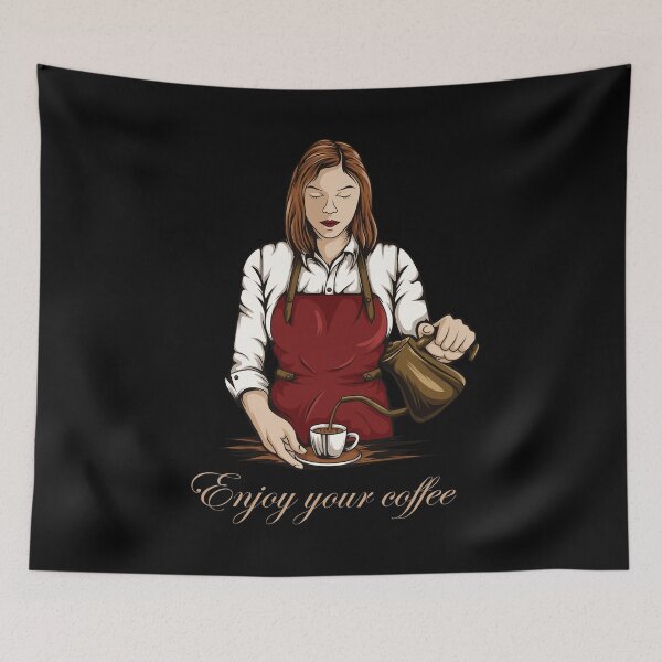 Item preview, Lady Barista with cup of coffee and coffee pot, enjoy your coffee designed and sold by coffeeapparel.