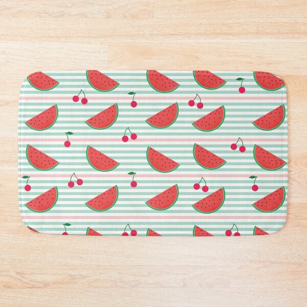 Item preview, Seamless pattern with Watermelon and strawberry on green and pink stripes designed and sold by UniqueMw.