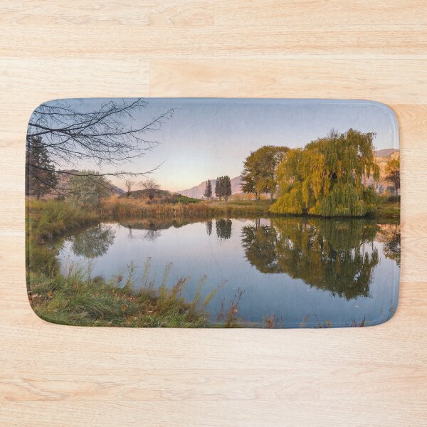 Item preview, Garden Pond Reflecting Autumn Trees at Sunset designed and sold by Amy Mitchell.