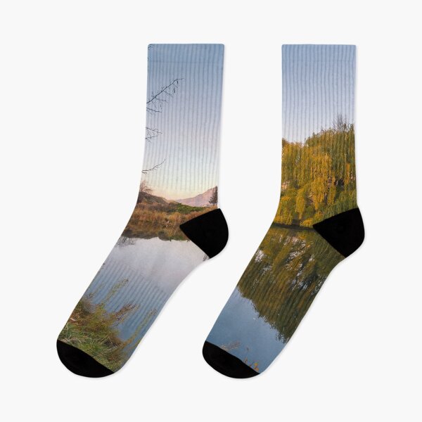 Item preview, Garden Pond Reflecting Autumn Trees at Sunset designed and sold by Amy Mitchell.