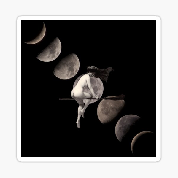 Vista previa del artículo con la obra «Fases de la luna con bruja voladora vintage», diseñado y vendido por froggencrafts.