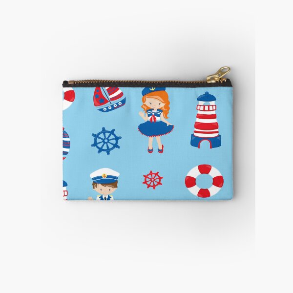 Aperçu de l'œuvre Nautical Kids Crabs flotte des bateaux et des phares sur fond bleu créée et vendue par JupiterCyclops.