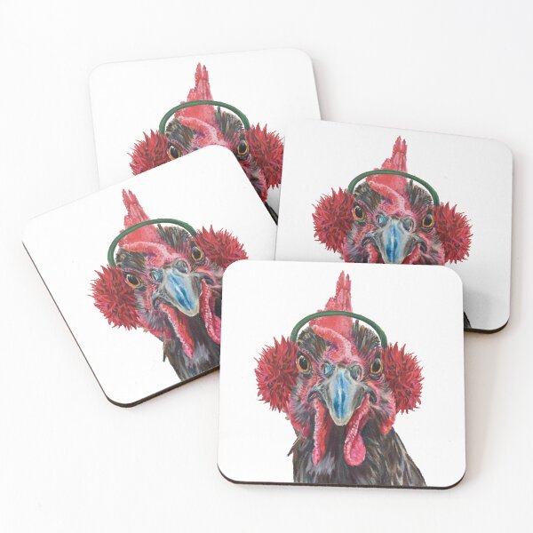 Item preview, Grey, holiday chicken with earmuffs designed and sold by jenesaiscluck.