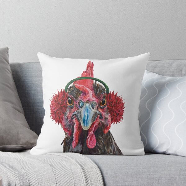 Item preview, Grey, holiday chicken with earmuffs designed and sold by jenesaiscluck.