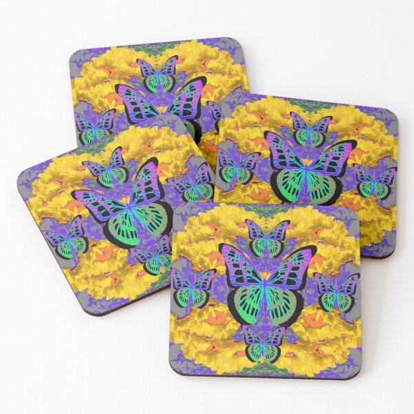 Item preview, EXOTIC BUTTERFLIES IN YELLOW POPPY PURPLE GARDEN designed and sold by sharlesart.