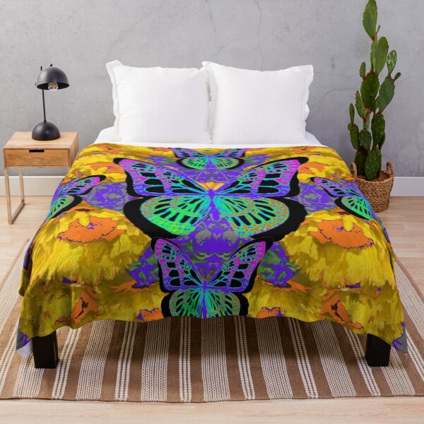 Item preview, EXOTIC BUTTERFLIES IN YELLOW POPPY PURPLE GARDEN designed and sold by sharlesart.