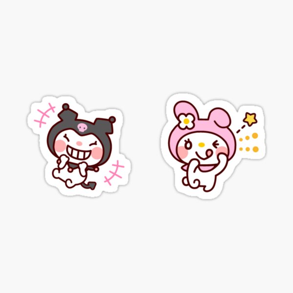 sweet pink cute nice bunny and emo black bunny alt goth MY MUSIC BUNNY KAWAII PINK JAPANESE LOLITA Sticker