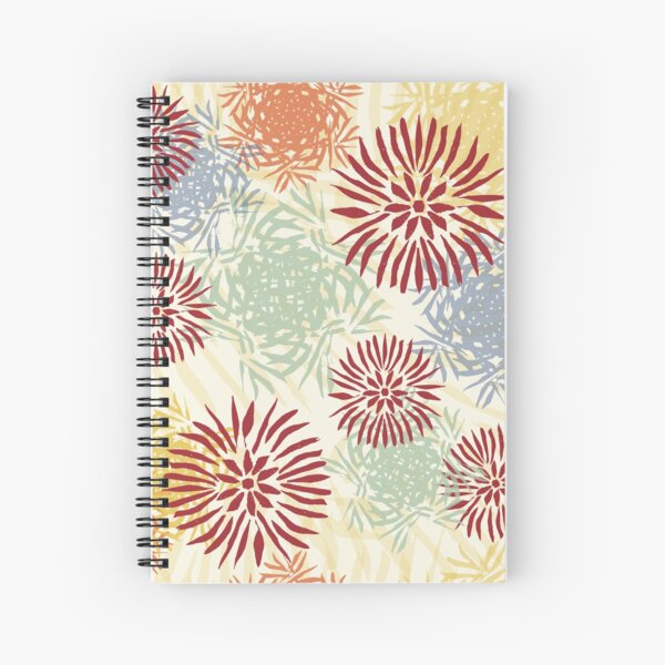multicolor fantasy flowers based on a linocut Spiral Notebook