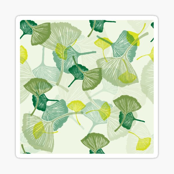 linocut gingko pattern in green Sticker