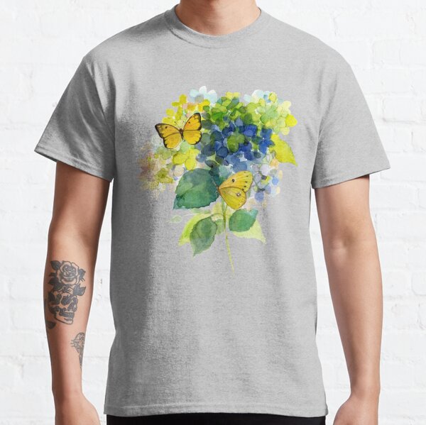 Hydrangea and butterfly watercolor Classic T-Shirt