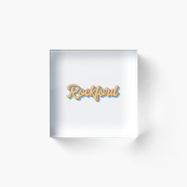 Rockford Retro Yellow Script Acrylic Block