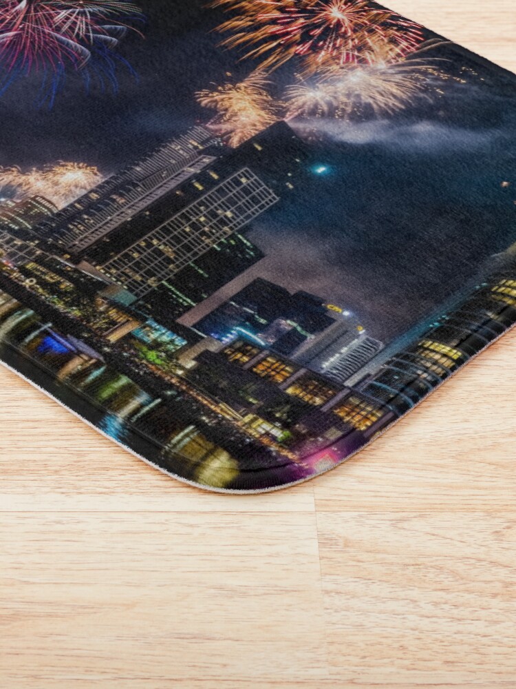Alternate view of New Year Fireworks, Melbourne Australia Bath Mat