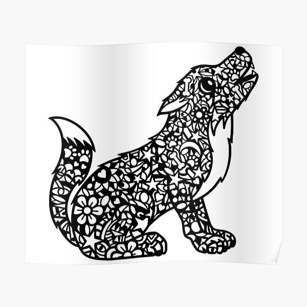 Download Zentangle Wolf Howling Posters Redbubble