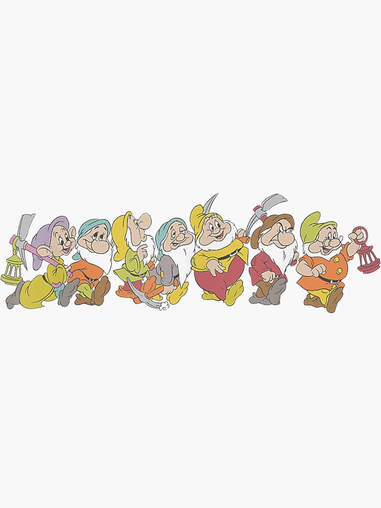 Snow White And The Seven Dwarfs Marching In Line Sticker By Benjaminmatic Redbubble 